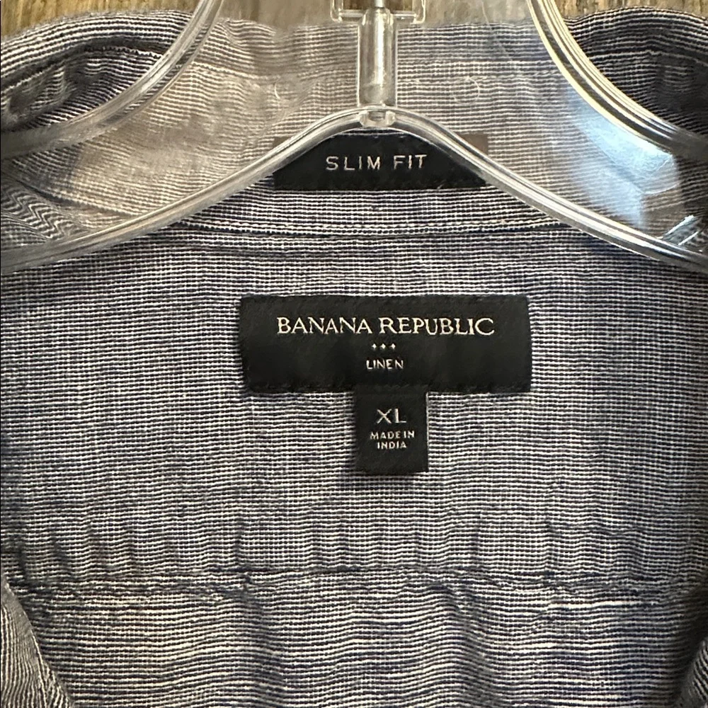 Banana Republic Linen Blend Chambray Button Up Short Sleeve Shirt Men Size XL